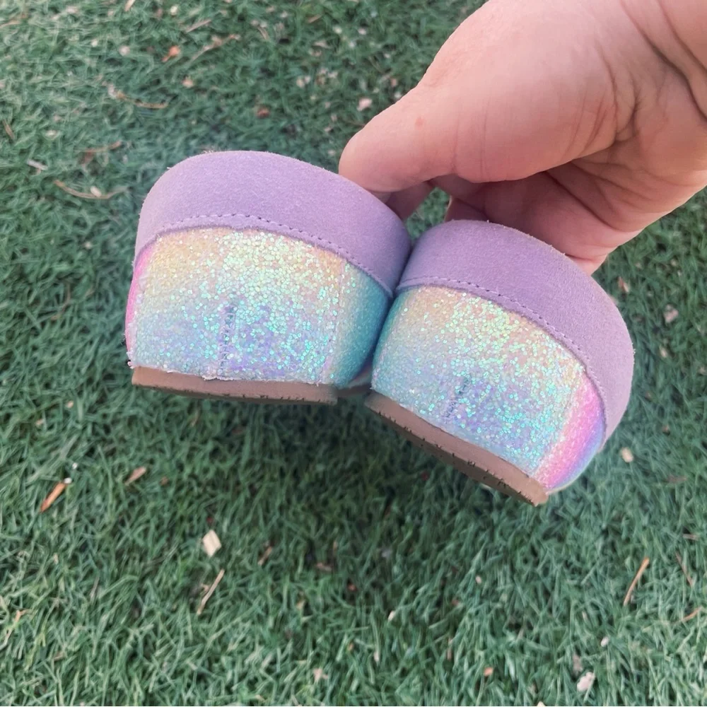 Rainbow Glitter Lands’ End Youth/Adolescent Moccasin Slippers Size 3
